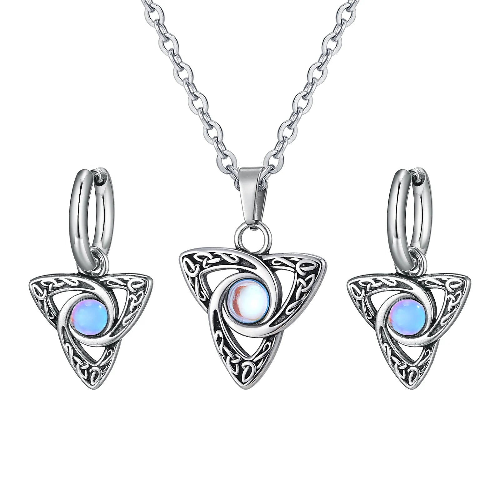 Vnox Vintage-Halsketten mit keltischem Knoten-Anhänger und Mondstein-Intarsien für Männer und Frauen, Hexenknoten-Kragen-Schmuck mit Box-Kette
