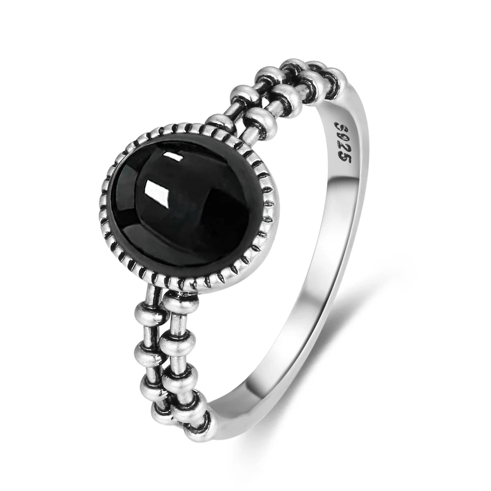 Vintage-Ring aus 925er Silber, natürlicher schwarzer Onyx-Ring, kreisförmiger Denier-Typ, Pferdeauge-Design, Geschenk, edler Schmuck, schwarzer Ring für Männer und Frauen