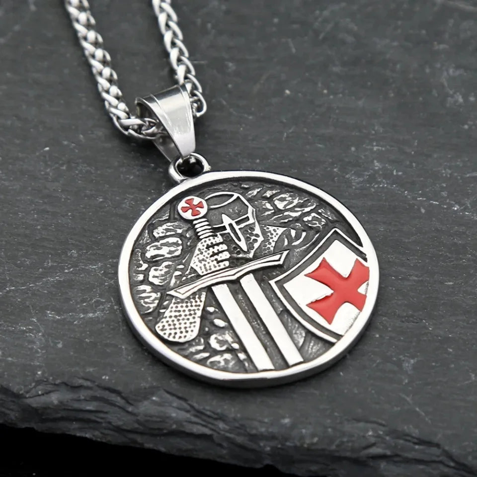 Vintage Rüstung Schild Ritter Templer Kreuz Anhänger Halskette Für Männer Edelstahl Mode Punk Amulett Schmuck Geschenk Dropshipping