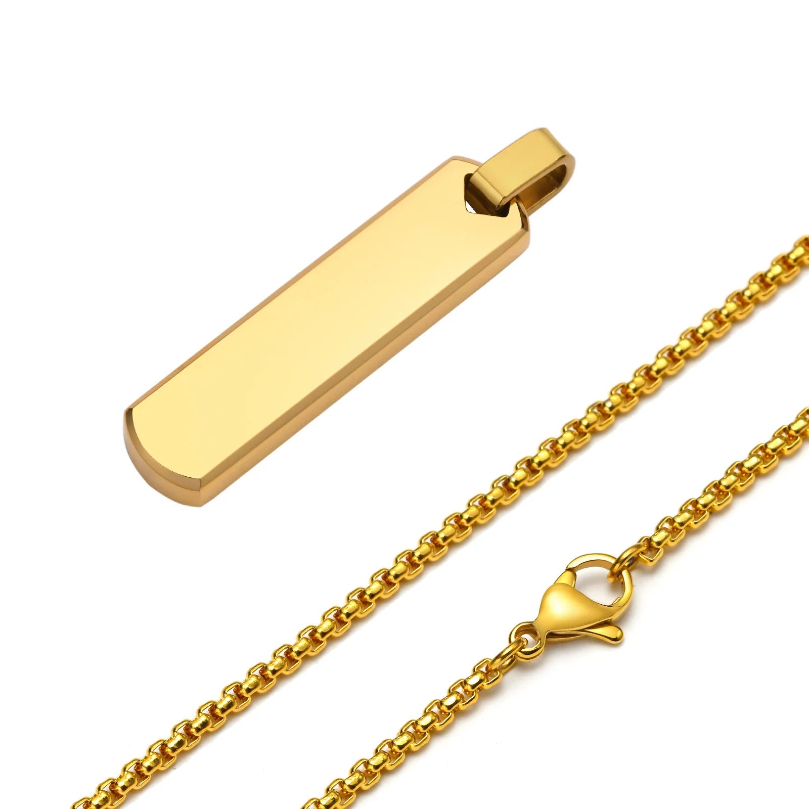 Wasserdichte 3D-Halsketten mit vertikaler Balken für Männer, minimalistischer geometrischer Anhänger aus Edelstahl mit Box-Kette, männlicher Kragenschmuck