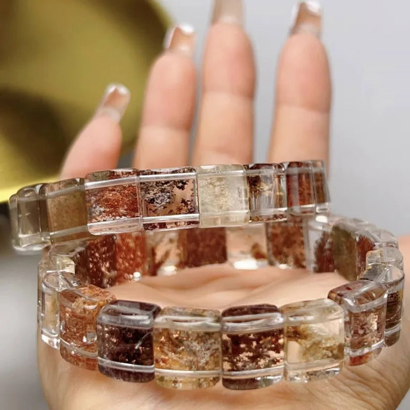 Neues farbiges Naturstein-Vier-Jahreszeiten-Geist-Kristall-Quarz-rechteckiges Armband für Männer und Frauen, Paare, glücklicher Modeschmuck
