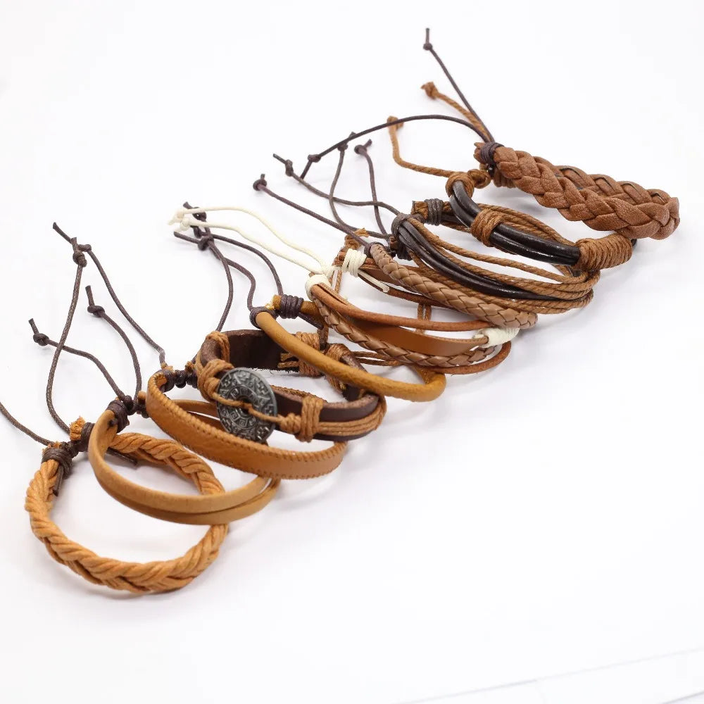 10 Teile/satz Schwarz Wrap Woven Neue Mode Handgemachte Männer Armbänder Männlichen Frauen Leder Armbänder Männer Armreif Großhandel Schmuck Geschenk