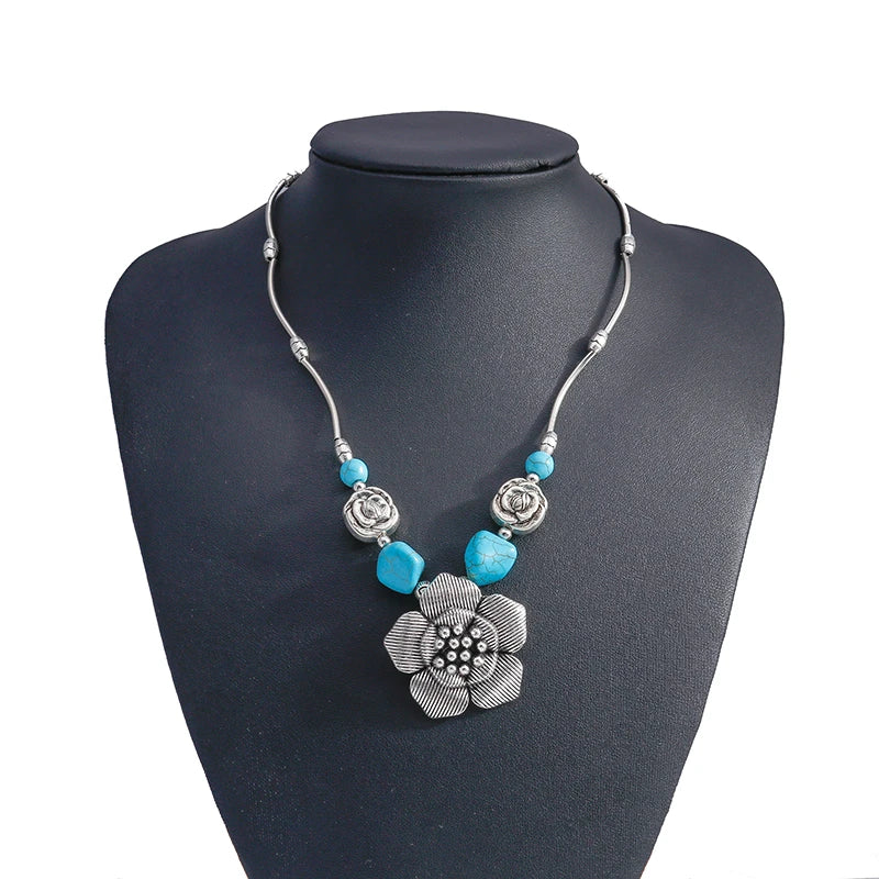 Ethnische Antike Silber Farbe Mond Choker Halsketten für Frauen Boho Türkis Halskette Mädchen Partei Schmuck Geschenke