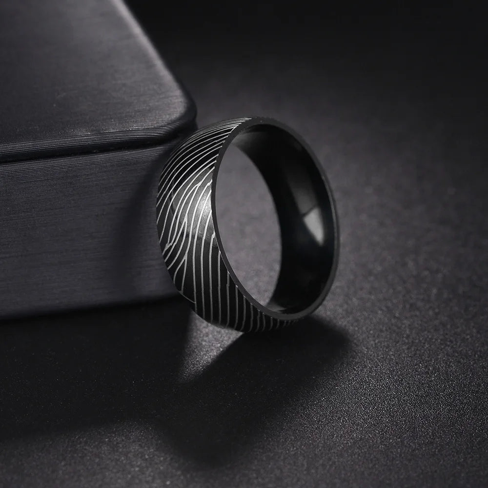 Neue Damaskus Stahl Korn Titan Stahl Ring Schwarz Paar Flut Titan Stahl Finger Ring Hochzeit Schmuck für Männer