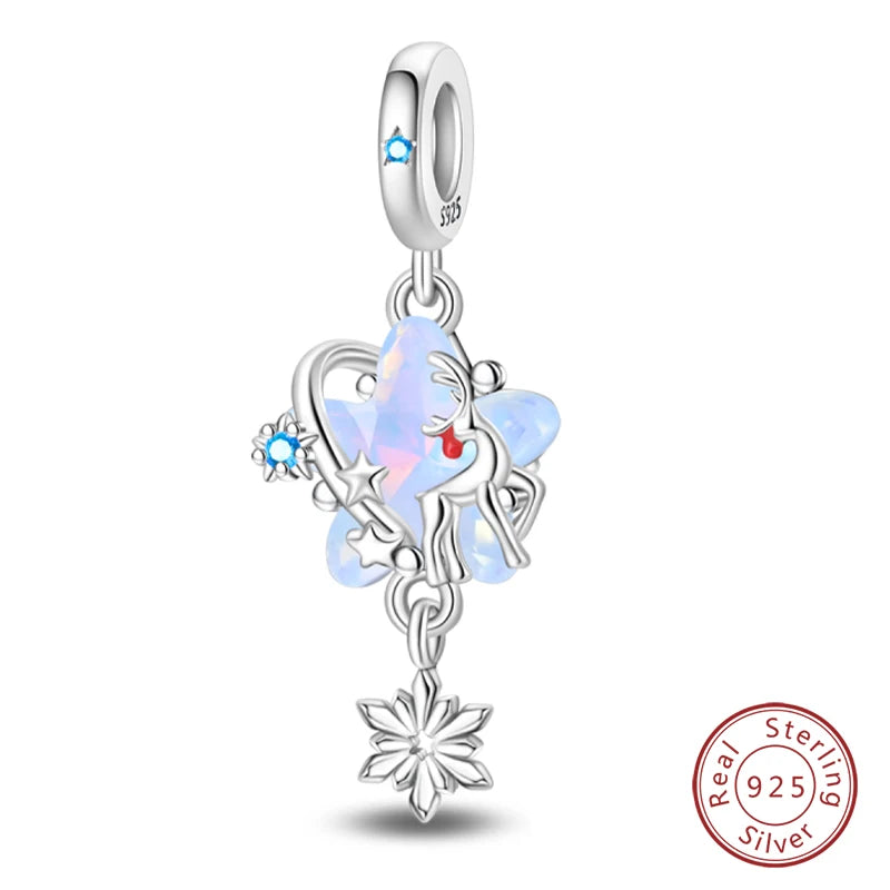 Winter-Charm, Original-Charm-Anhänger aus 925er-Sterlingsilber, Schneeflocke, Schneemann, Pinguin, für Frauen, feiner DIY-Geburtstagsschmuck, Geschenke