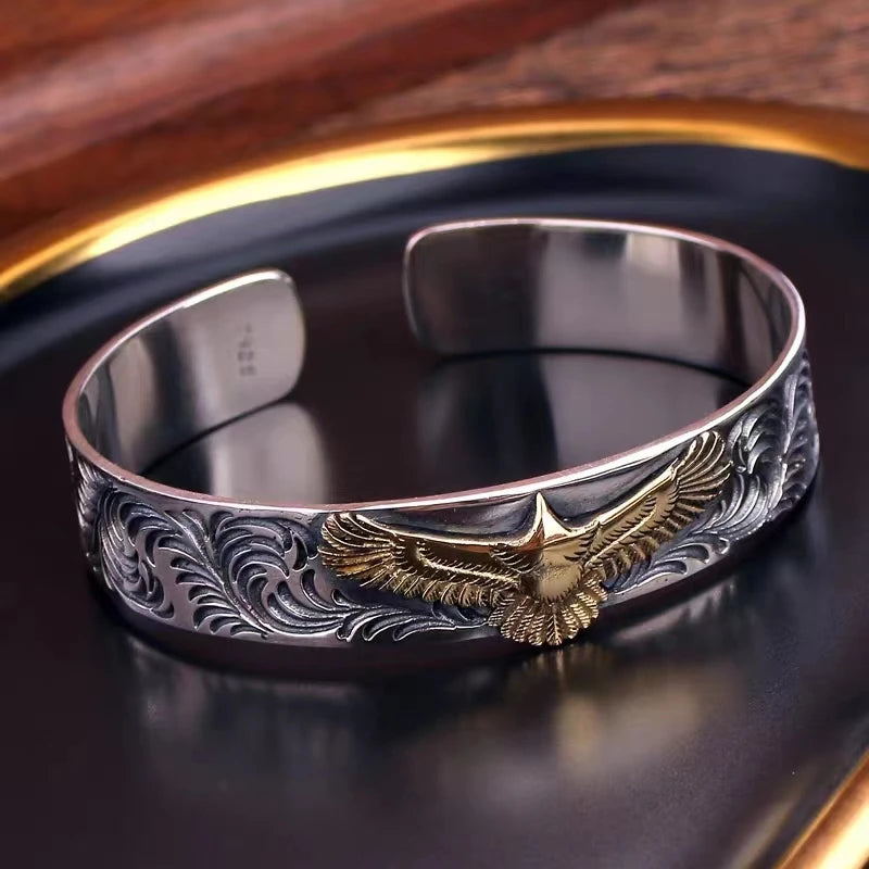 Punk Gold Farbe Adler Tier Druck Manschette Armband Männer Manschette Armreifen Männlichen Charme Rock Motorrad Reiter Schmuck