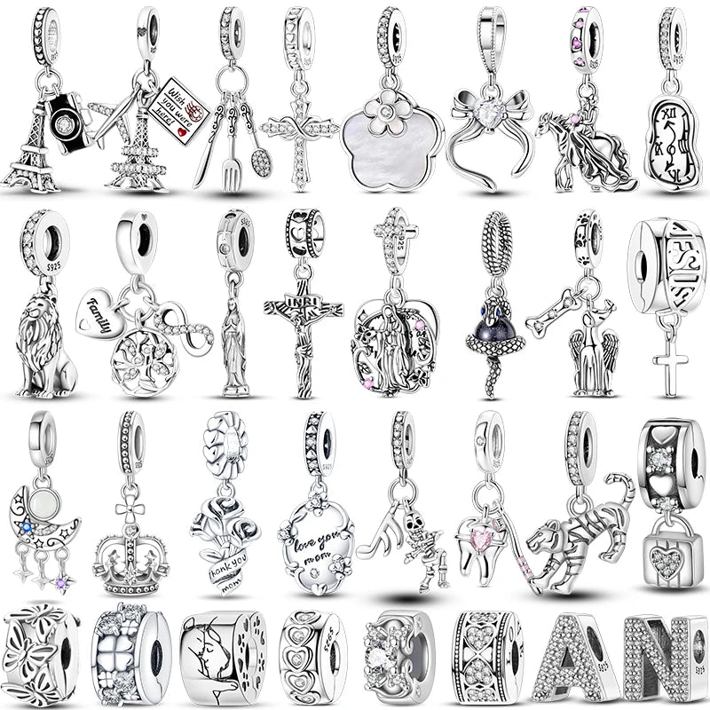 Heißer Verkauf Charms Perlen 925 Sterling Silber Farbe Bogen Kreuz Lebensbaum Perlen Fit DIY Original Armreif Charme Anhänger Schmuck