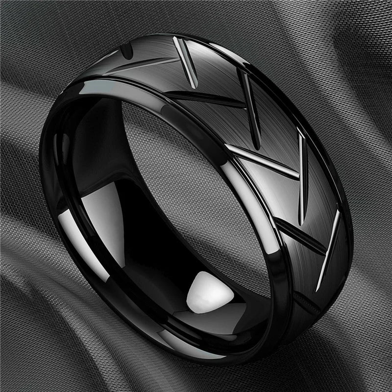Moderne 8mm Schwarz Titan stahl Ringe für Männer Frauen Nut Facetten Edelstahl Männer Ring Hochzeit Band schmuck Großhandel