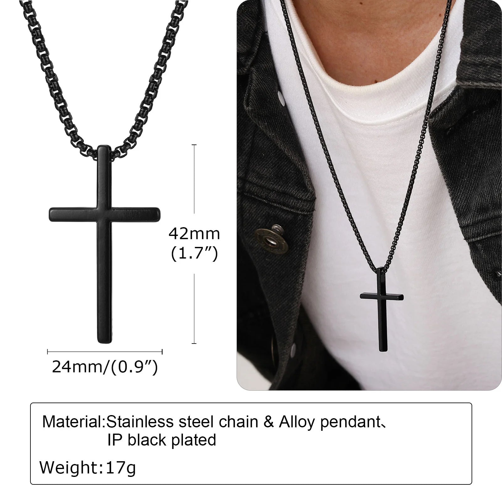 Vnox Kreuz-Halskette für Männer und Frauen, silberfarbenes, schlichtes Kreuz-Anhänger-Kragen mit Edelstahl-Kastenkette