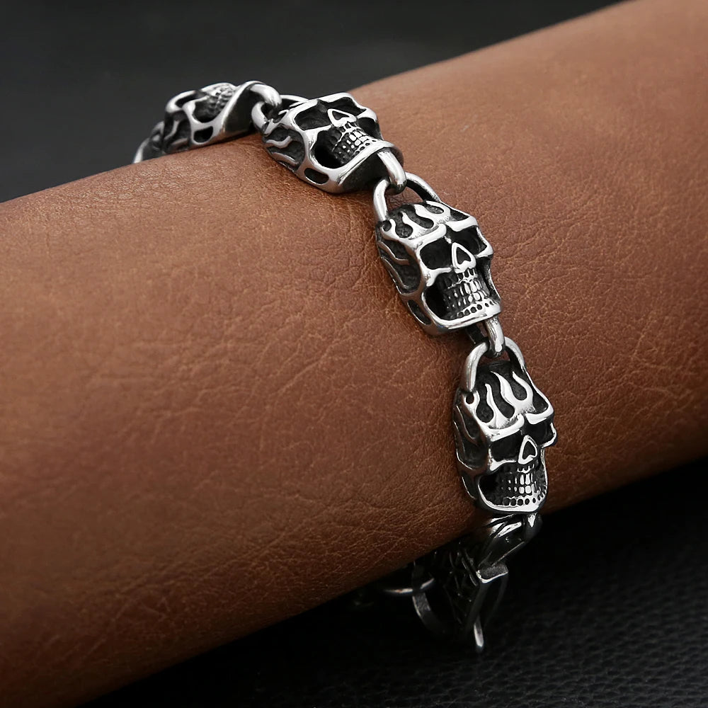 Gothic Vintage Edelstahl Schwarz Schädel Armband Für Männer Hip Hop Biker Kühlen Skeleton Armreifen Charme Partei Schmuck Dropshipping
