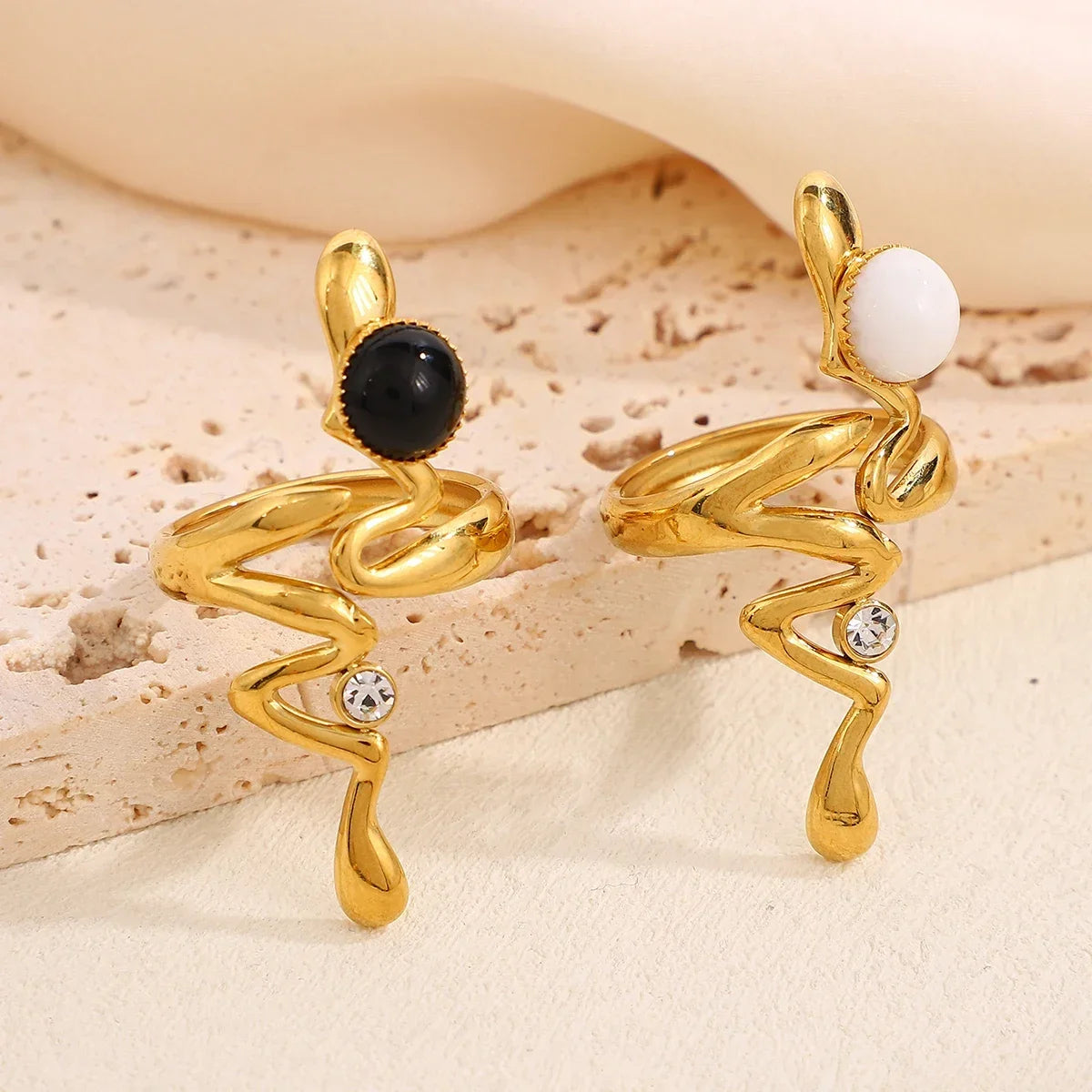Neue Natürliche Stein Zirkon Schlange Ringe Für Frauen Edelstahl Retro Vintage Öffnung Hochzeit Ring Mode Schmuck Geschenke