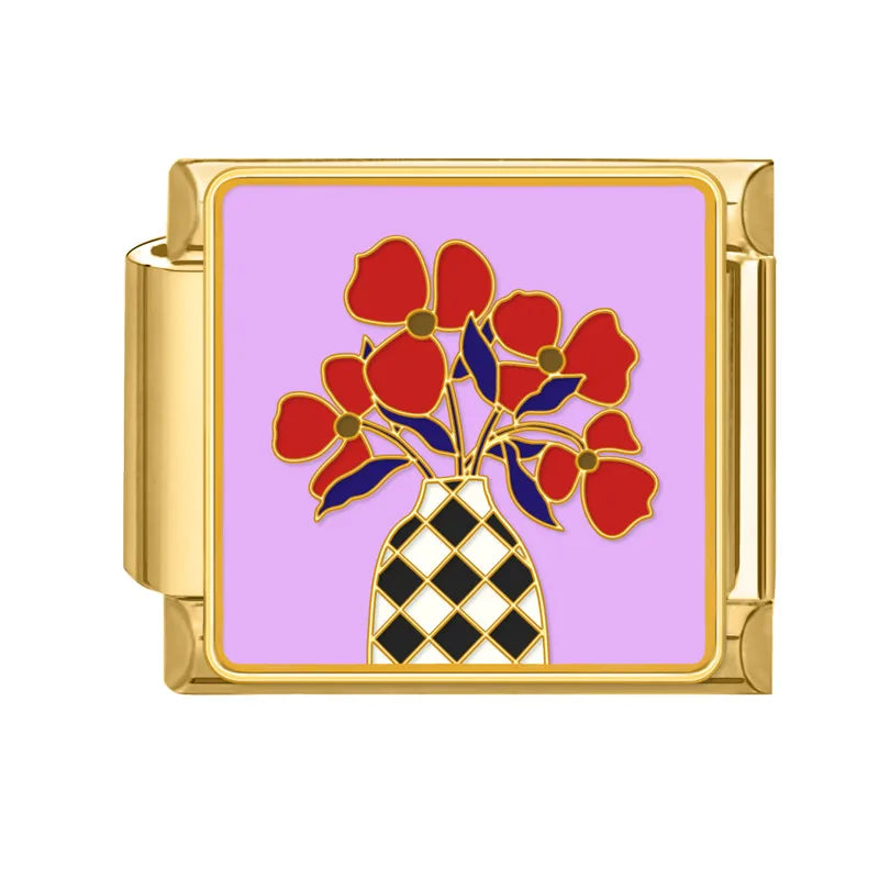 Vintage Gold Farbe süße Katzen Kaninchen Blumen Kirsch Augen italienische Charm Link Perlen passen 9mm Edelstahl Armband DIY machen