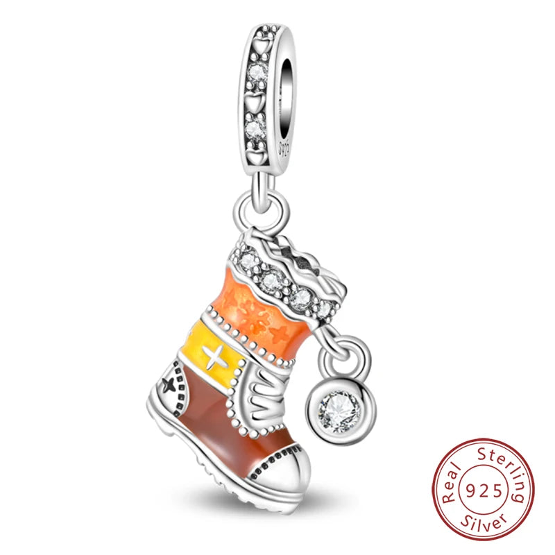 Winter-Charm, Original-Charm-Anhänger aus 925er-Sterlingsilber, Schneeflocke, Schneemann, Pinguin, für Frauen, feiner DIY-Geburtstagsschmuck, Geschenke