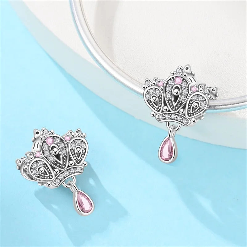 Rosa Charms aus 925er-Sterlingsilber, Perlen, Schmetterling, Parfümflasche, Krone, herzförmiger Zirkon, Charms für Frauen, feiner DIY-Schmuck, Geschenke
