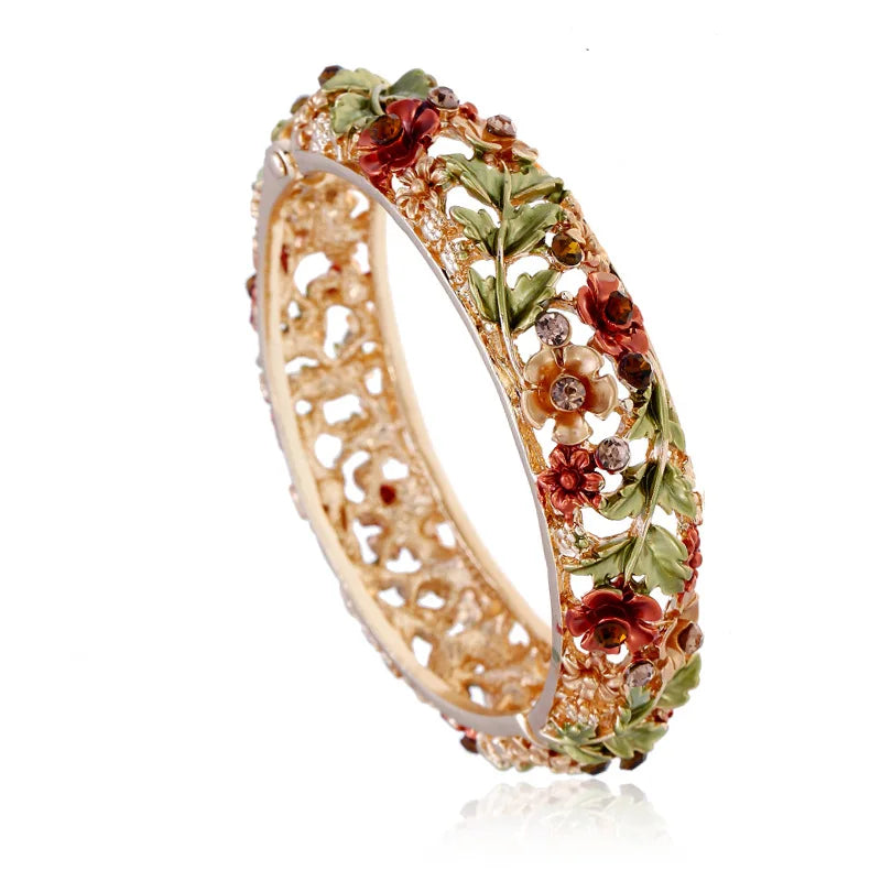 Frau Vintage Armreifen handgemachte bunte Metall Blumenarmbänder für Mama Oma Schwester Freundinnen Geburtstag Neujahr Party Geschenke