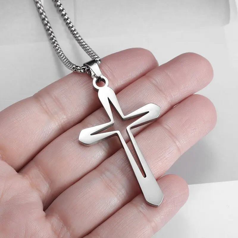Herren-Kreuz-Halskette, Edelstahl, silberfarben, Glaube, Kreuz, Bibelvers, Erkennungsmarke, Anhänger, Halskette, Geburtstagsgeschenke für Jungen