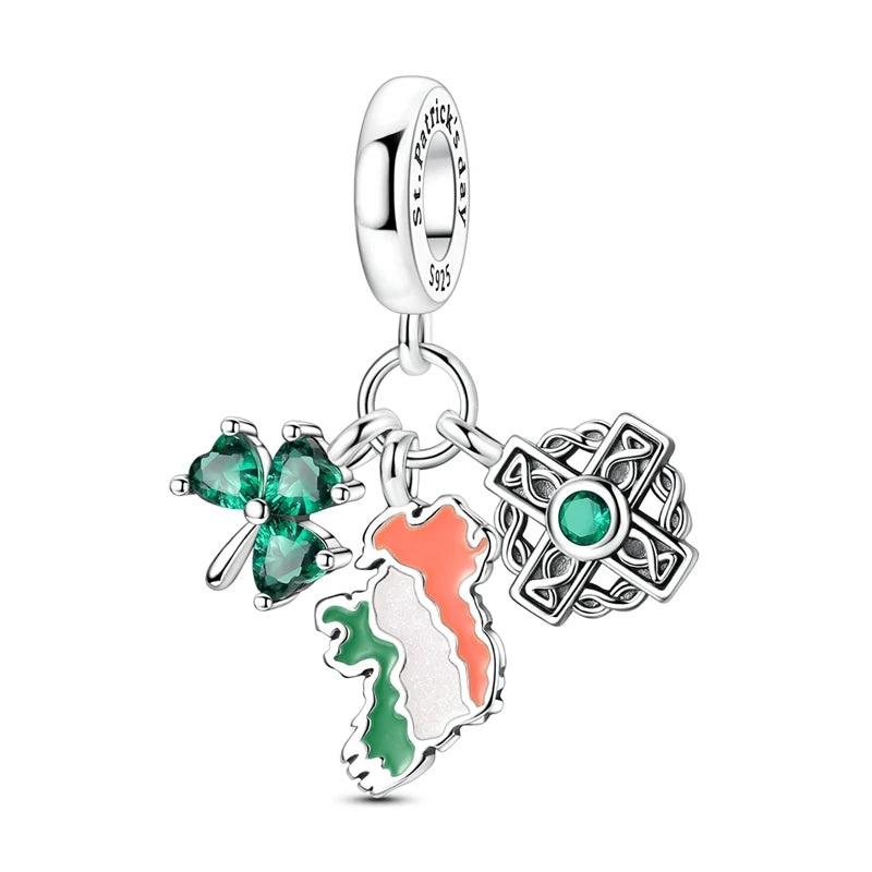 Neu im 925er-Sterlingsilber, grüne Charms, Perlen, Frosch, Kleeblatt, Schildkröte, Anhänger, Schmuck, passend für Original-925-Armbänder für Frauen, DIY-Geschenk