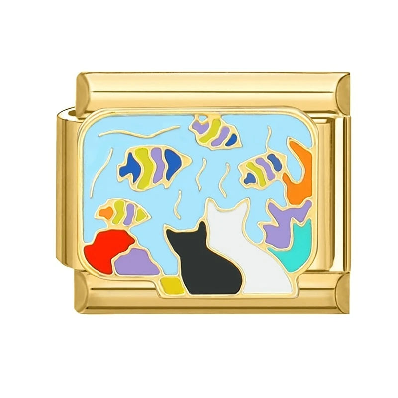 Vintage Gold Farbe süße Katzen Kaninchen Blumen Kirsch Augen italienische Charm Link Perlen passen 9mm Edelstahl Armband DIY machen