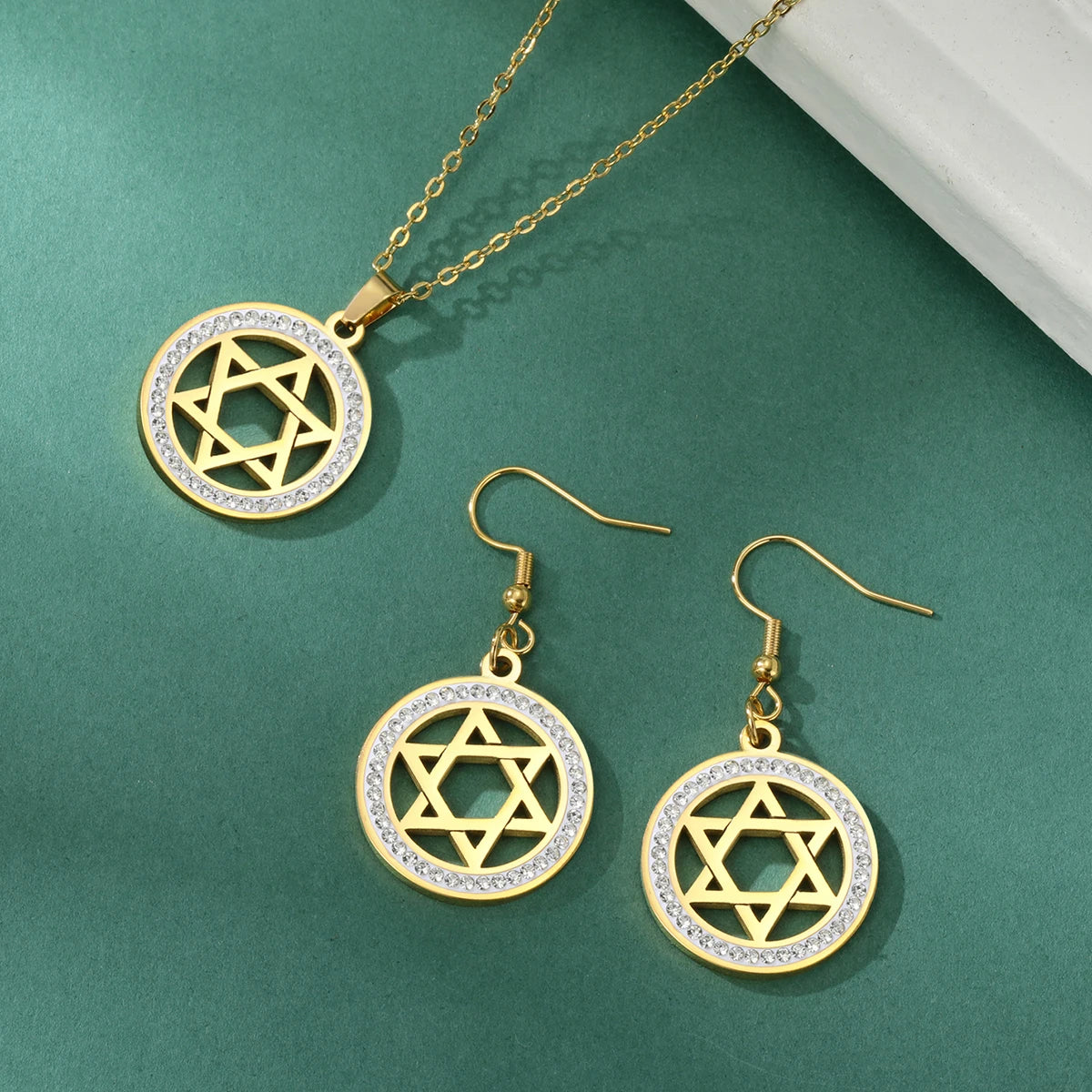 LIKGREAT Stern von David Edelstahl Vintage Halskette klar Zirkon runde Anhänger Halsketten Schmuck Hochzeits geschenk für Frauen Männer