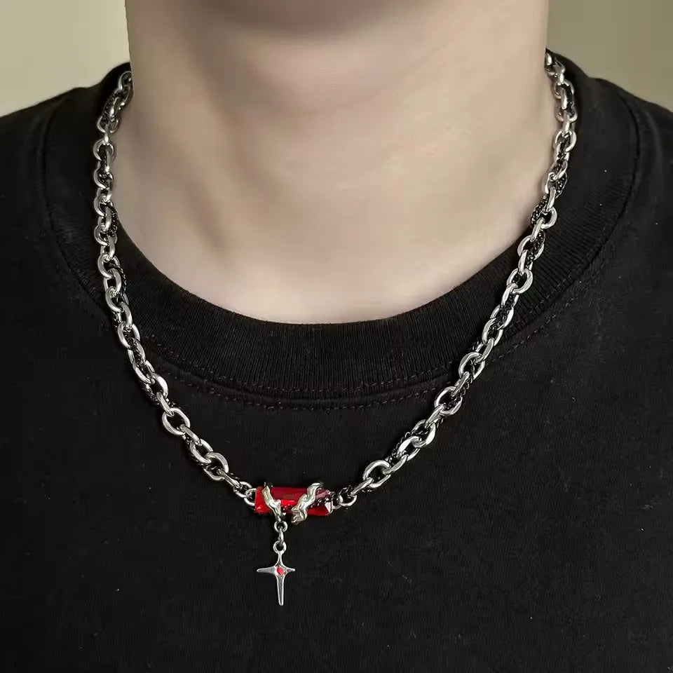 Gothic Rotes Kreuz Stern Herz Anhänger Halskette Für Frauen Männer Hip Hop Straße Vintage Y2K Grunge Punk Y2K Ästhetischen Schmuck Geschenke