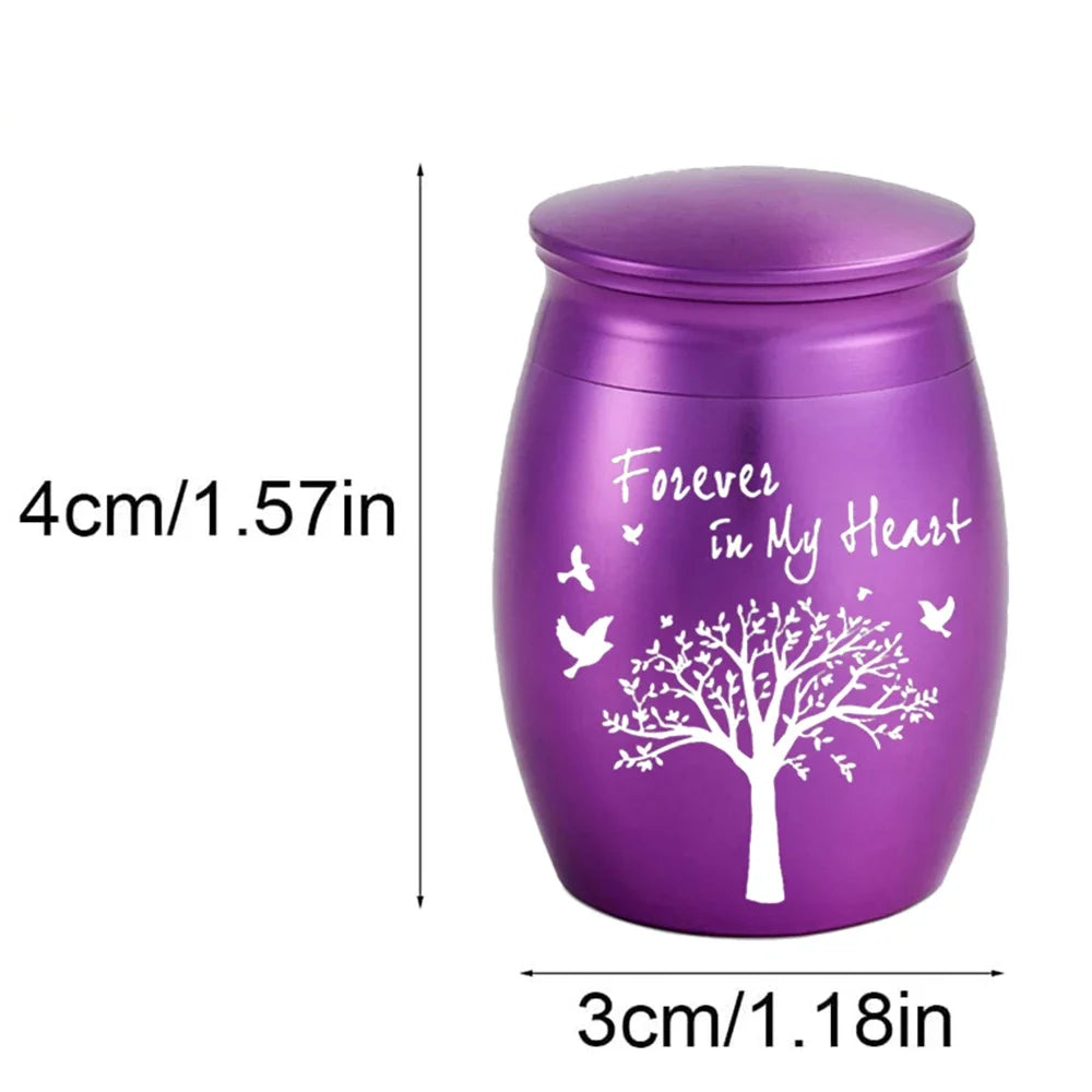Kleine Andenkenurne in 7 Farben für menschliche Asche, Baum des Lebens, Feuerbestattungsurnen, Mini-Urnen, perfekter Gedenk-Aschenhalter aus Aluminiumlegierung