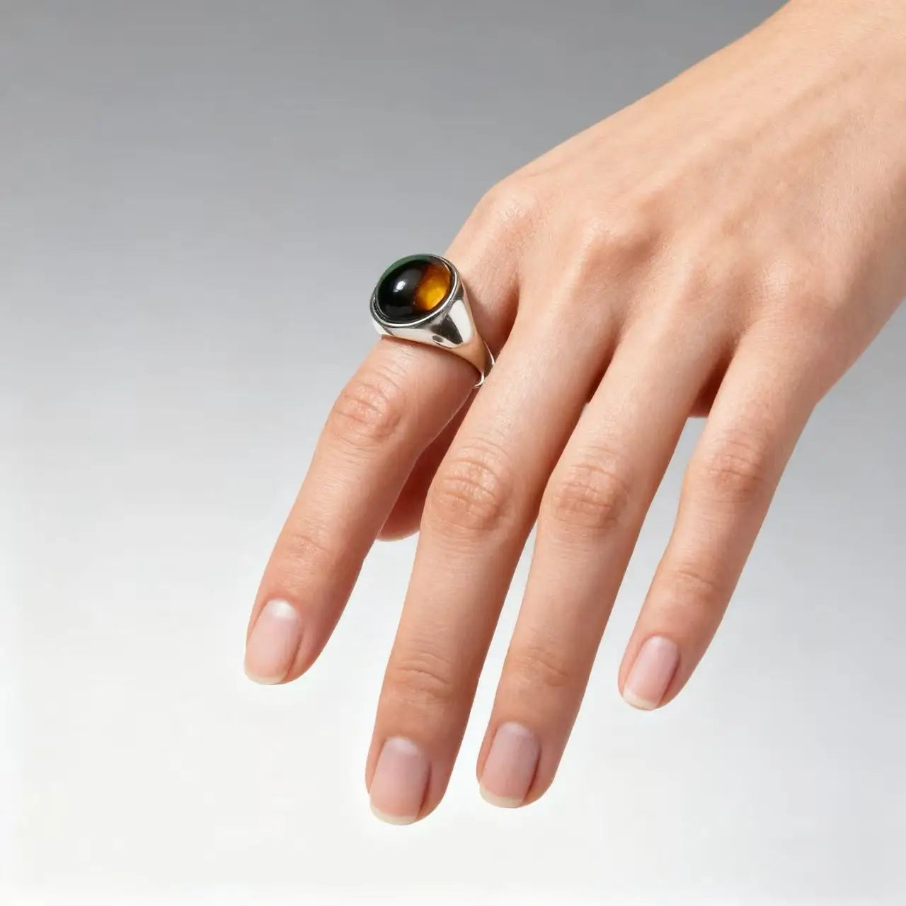 HNSP 316L Edelstahl Oval Naturstein Ring Für Männer Frauen Finger Vintage-Schmuck Schwarz Grün Tigerauge Männliche Ringe