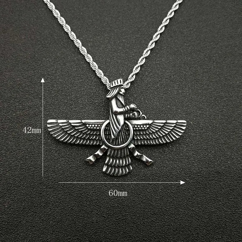 Vintage Punk Stil Iran Faravahar Ahura Mazda Anhänger Halsketten für Männer Frauen 316L Edelstahl Zoroastrian Schmuck Geschenk