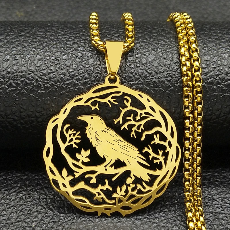 Hohle Krähe Rabe Vögel Anhänger Halskette Frauen Männer Edelstahl Schwarz Farbe Liebe Blume des Lebens Ritter Kette Schmuck Geschenke