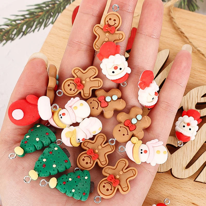 10 Stück Weihnachten Lebkuchenmann Weihnachtsmann Charms Harz Anhänger Charms für Ohrring Armband Schlüsselanhänger Kinderspielzeug Diy Schmuckherstellung