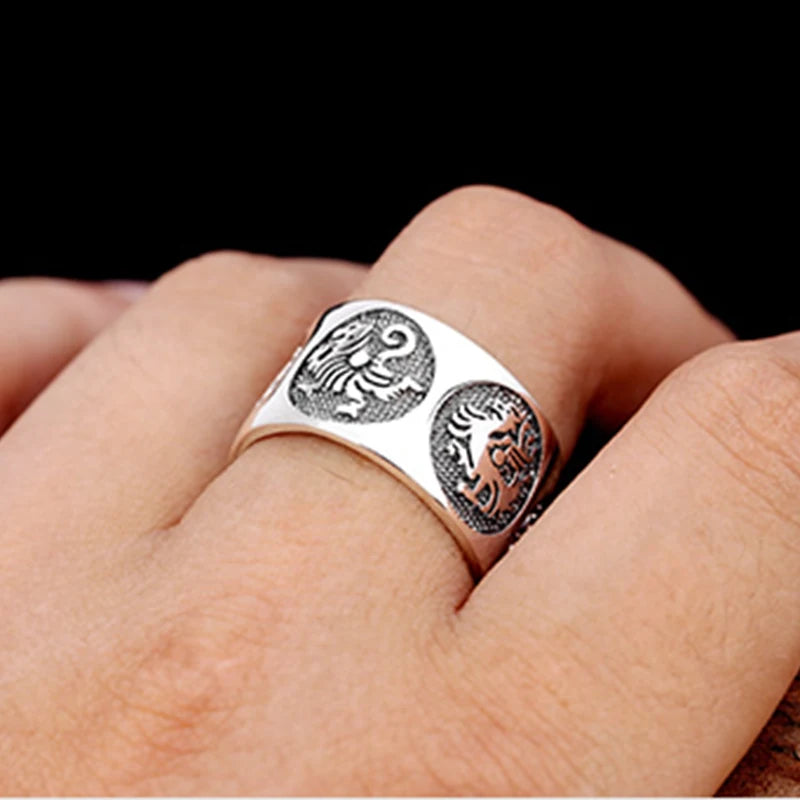NEUE Vintage Koi Fisch Muster Öffnung Glück Ringe für Frauen Männer Charme Schmuck Mythische Tiere Muster Öffnung Ring