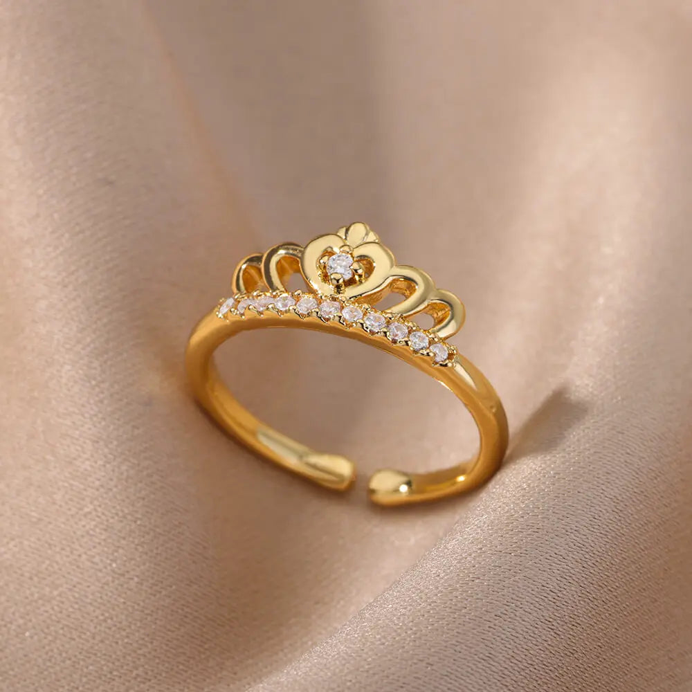 Zirkon Krone Ringe Für Frauen Edelstahl Gold Farbe Vintage Krone Offenen Ring Hochzeit Ästhetischen Schmuck Geschenk bijoux femme