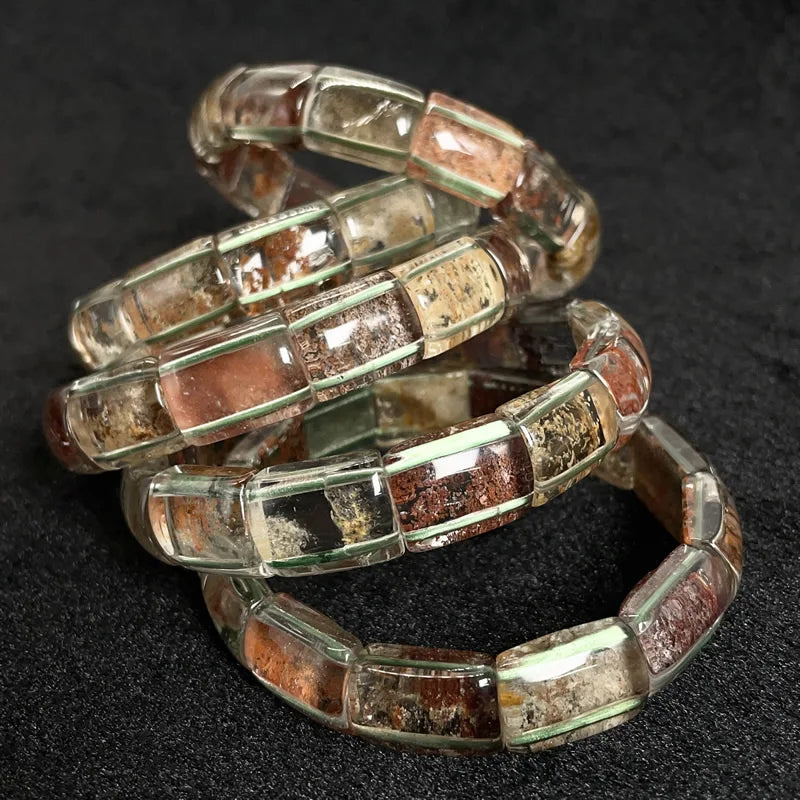 Neues farbiges Naturstein-Vier-Jahreszeiten-Geist-Kristall-Quarz-rechteckiges Armband für Männer und Frauen, Paare, glücklicher Modeschmuck