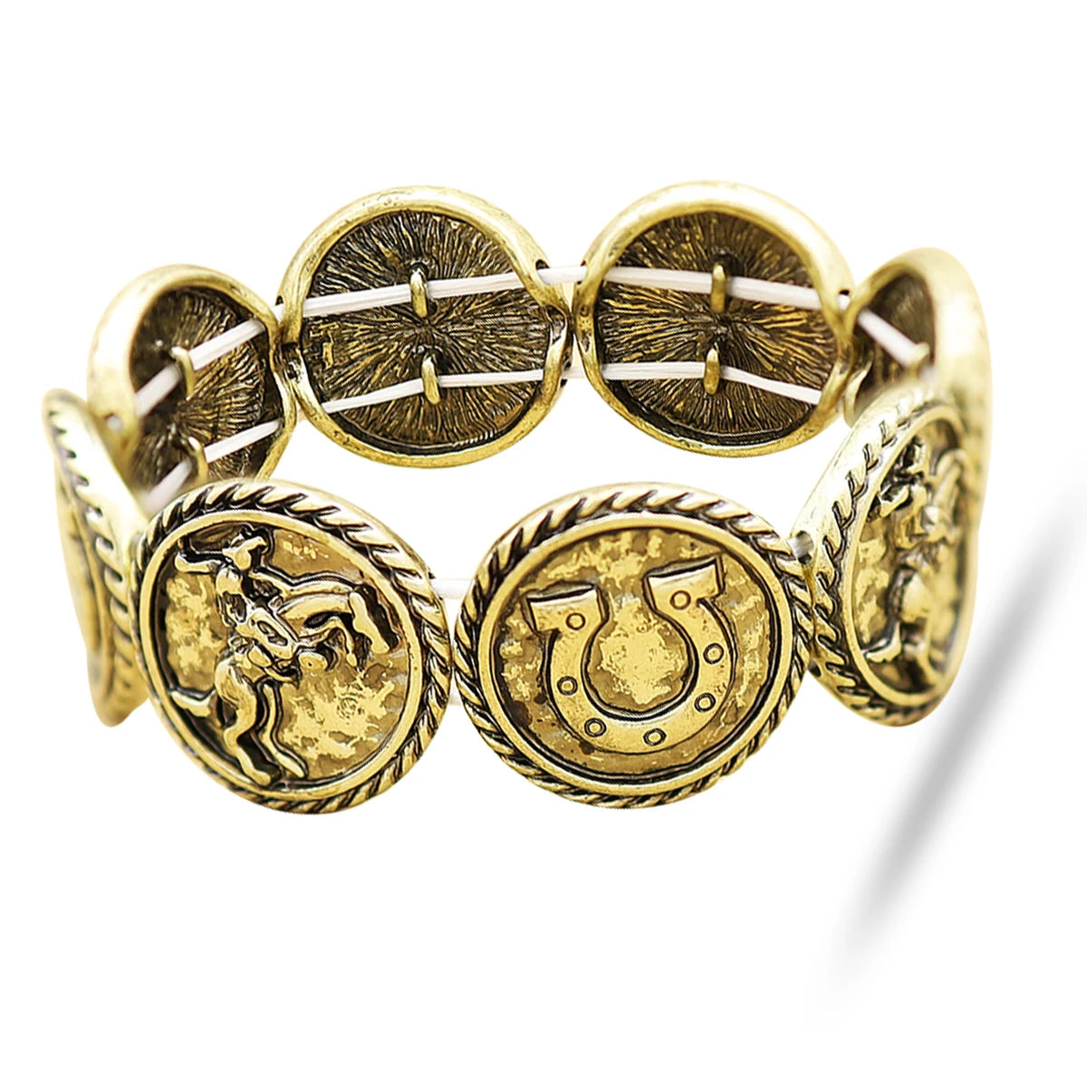 RechicGu Vintage Armband für Frauen Western Cowboy Sattel Rennen Pferd Schuh Rodeo Stretch Armreif Boho Mode Schmuck Dropshipping