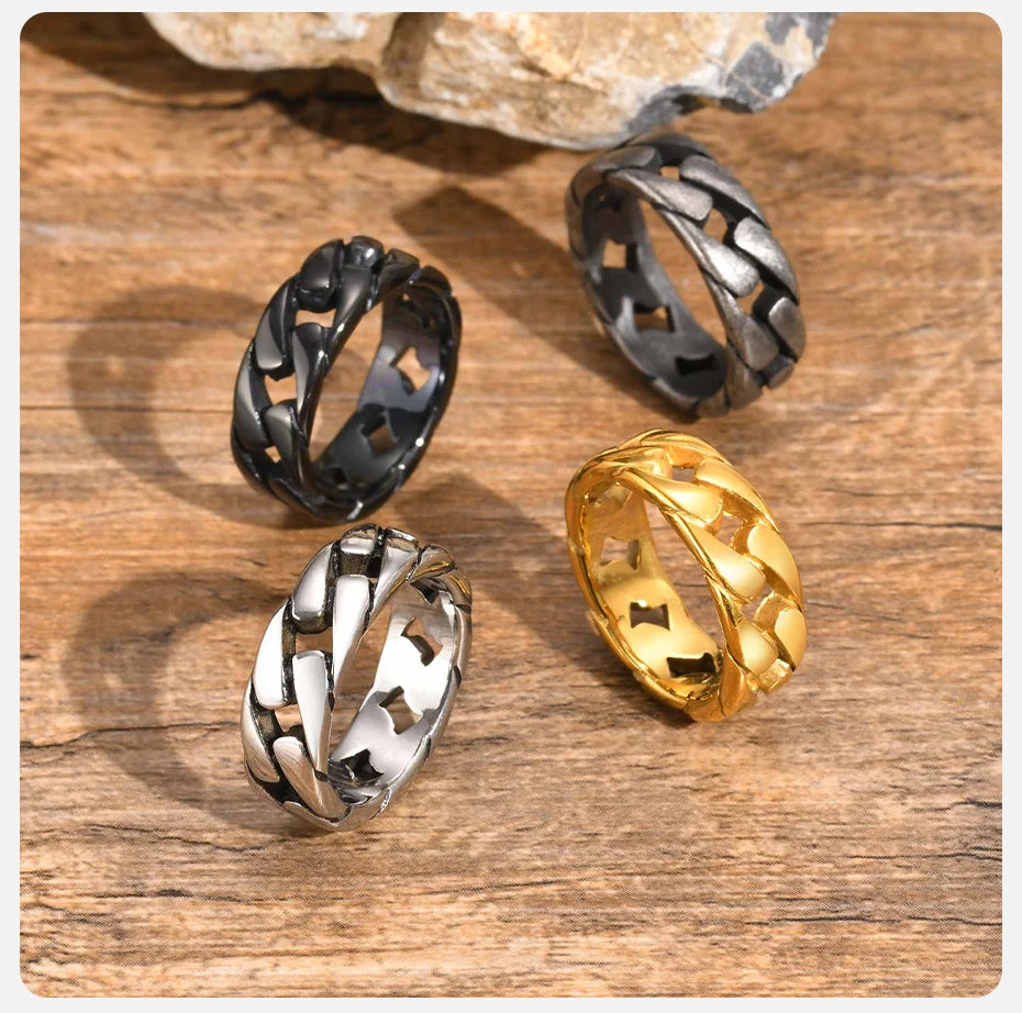 Vnox Herren Vintage oxidierte Edelstahlringe, Gliederförmiges Fingerband, Punk Rock Male Alliance