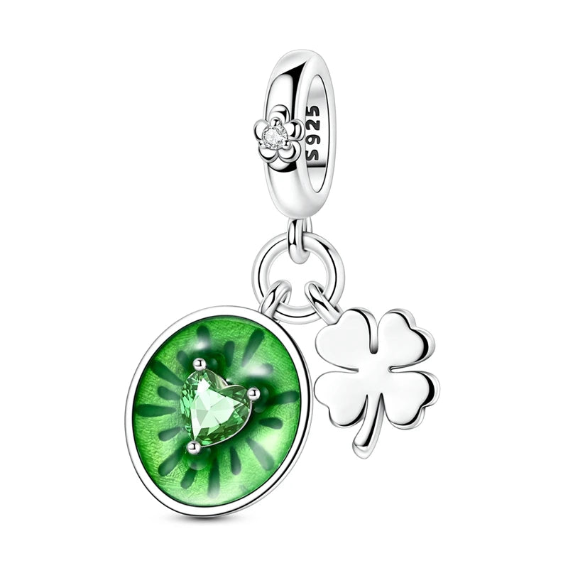 Neu im 925er-Sterlingsilber, grüne Charms, Perlen, Frosch, Kleeblatt, Schildkröte, Anhänger, Schmuck, passend für Original-925-Armbänder für Frauen, DIY-Geschenk