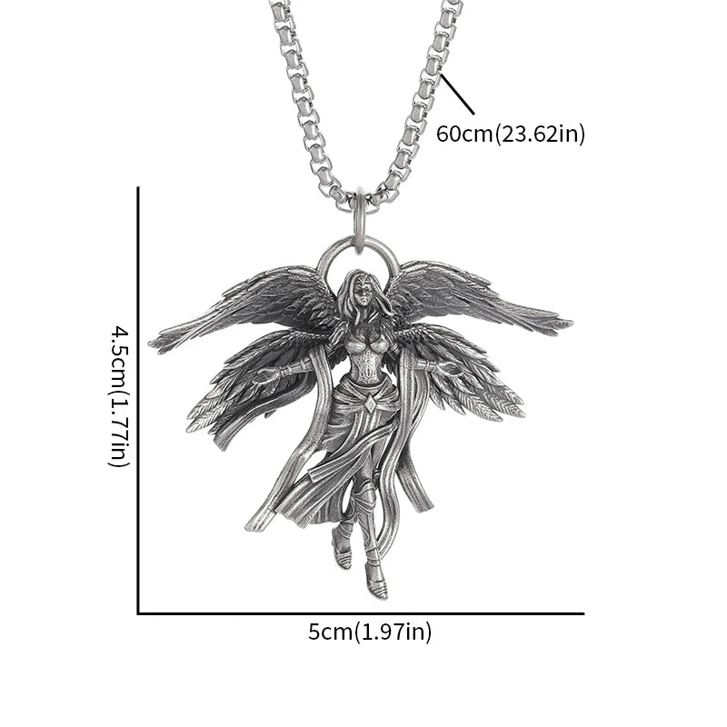 Modische vier geflügelte Göttin Mädchen Anhänger Halskette Retro Punk Glück Amulett Schmuck Geschenk für Männer und Frauen