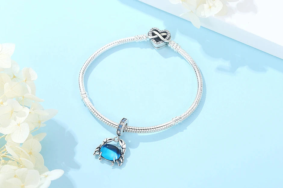Original 925 Sterling Silber Charms Meeresschildkröte Anhänger Kristall Perlen Fit Marke Armbänder Halsketten Diy Schmuck Für Frauen