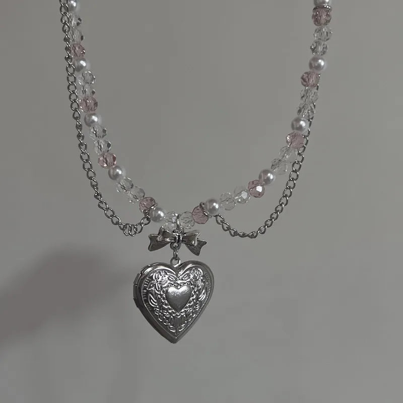 Vintage Herz Kreuz Anhänger Halskette Gothic Mehrschichtige Quaste Imitation Perle Kette Halsband Trend Party Hals Schmuck