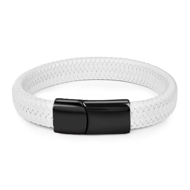 Mode Einfache Weiße Leder Geflecht Armband Edelstahl Schnalle Verschlüsse für Männer Handgemachte Armreif Großhandel Charme Schmuck Geschenk