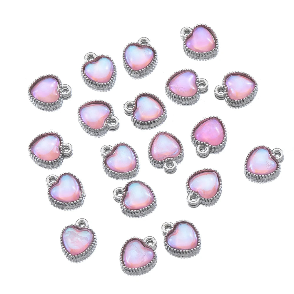 10 Stück AB Farbe Herz Glasperlen Anhänger mit antikem Silberrahmen für DIY Valentinstag Ohrring Halskette Schmuck