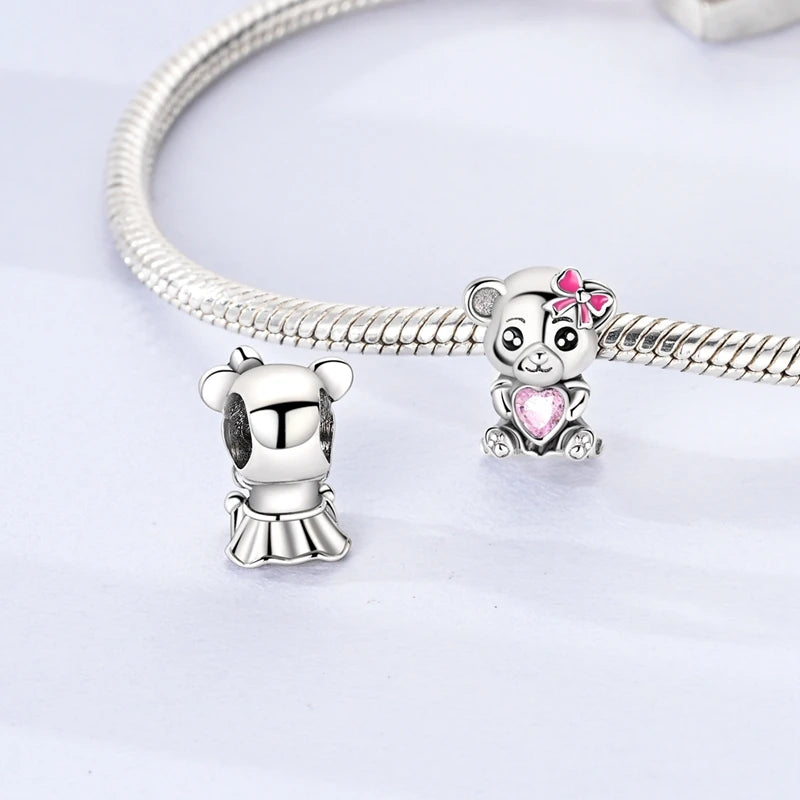 Rosa Charms aus 925er-Sterlingsilber, Perlen, Schmetterling, Parfümflasche, Krone, herzförmiger Zirkon, Charms für Frauen, feiner DIY-Schmuck, Geschenke
