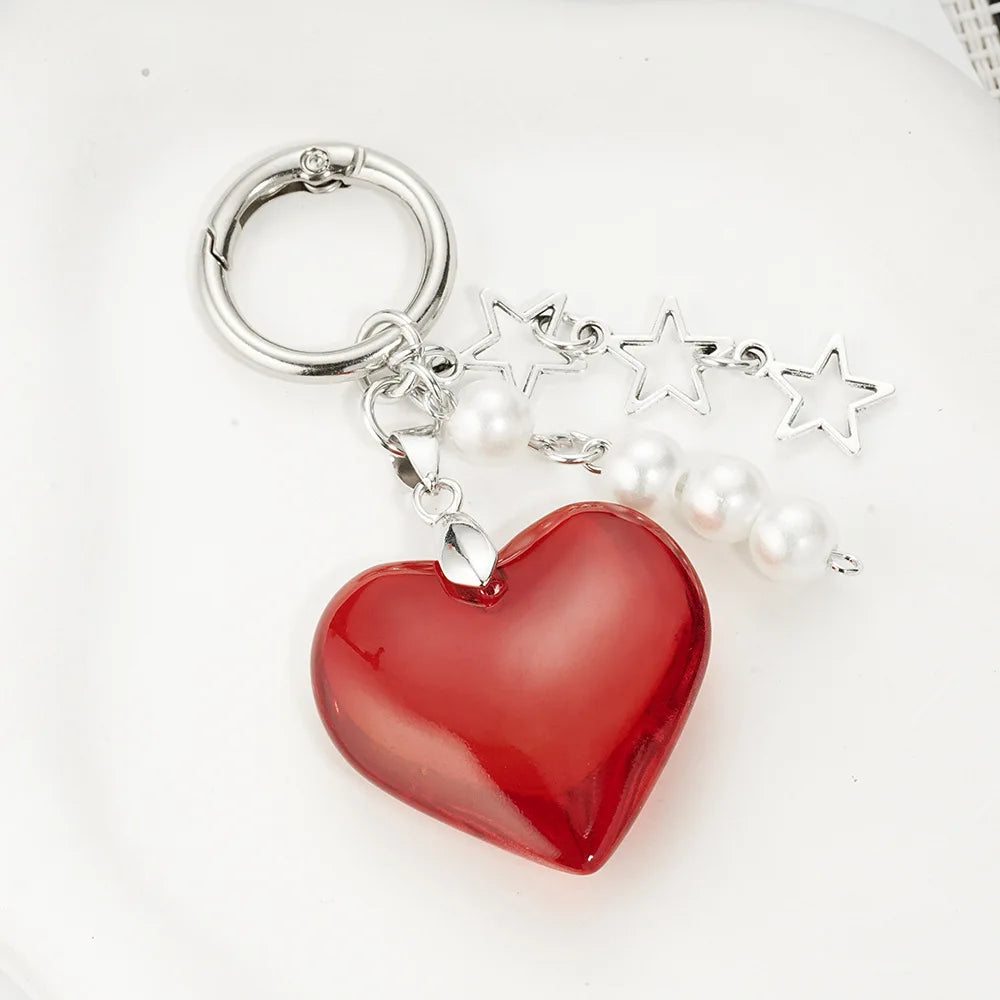Schlüsselanhänger Y2K Rotes Herzförmiges Perlen-Valentinstaggeschenk Neues Design Geldbörsen-Charm Auto Goth Vintage Niedlicher Schlüsselanhänger Accessoire