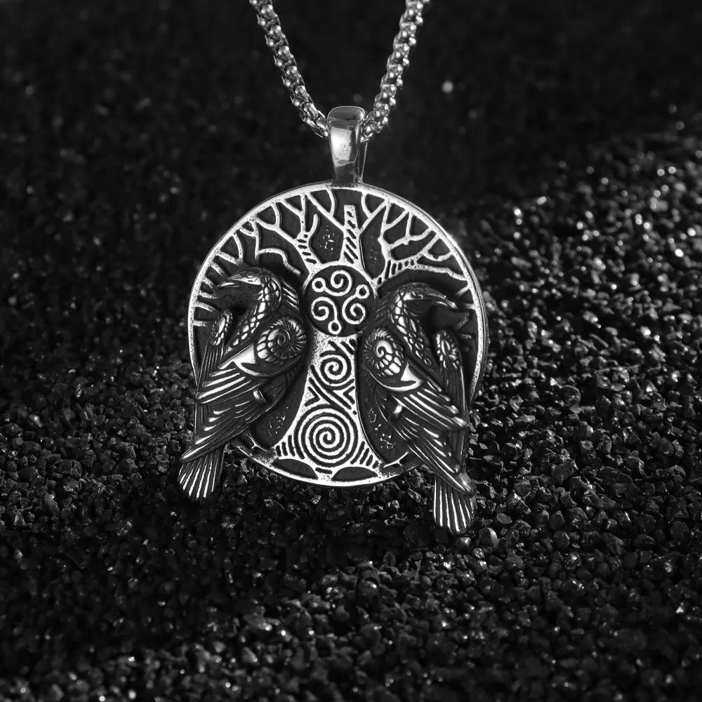 Vintage Baum des Lebens Odin Krähe Anhänger Charm Herren Halskette Mode Weihnachten Valentinstag Geschenk Schutz Schmuck Zubehör