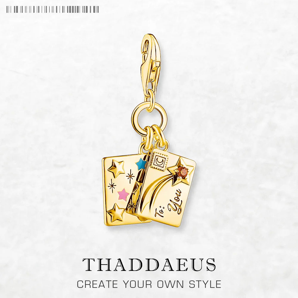 Vergoldeter Liebesbrief-Umschlag-Anhänger, baumelnder Charm, 925er Sterlingsilber, edler Schmuck, romantisches Geschenk für Frauen