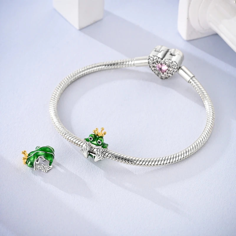 Neu im 925er-Sterlingsilber, grüne Charms, Perlen, Frosch, Kleeblatt, Schildkröte, Anhänger, Schmuck, passend für Original-925-Armbänder für Frauen, DIY-Geschenk