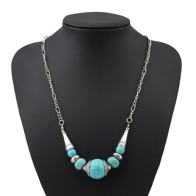 Ethnische Antike Silber Farbe Mond Choker Halsketten für Frauen Boho Türkis Halskette Mädchen Partei Schmuck Geschenke