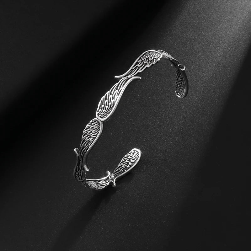 Retro Kreatives Design Engelsflügel Metall Offene Armreif Armbänder für Männer Frauen Cool Glamour Party Biker Schmuck
