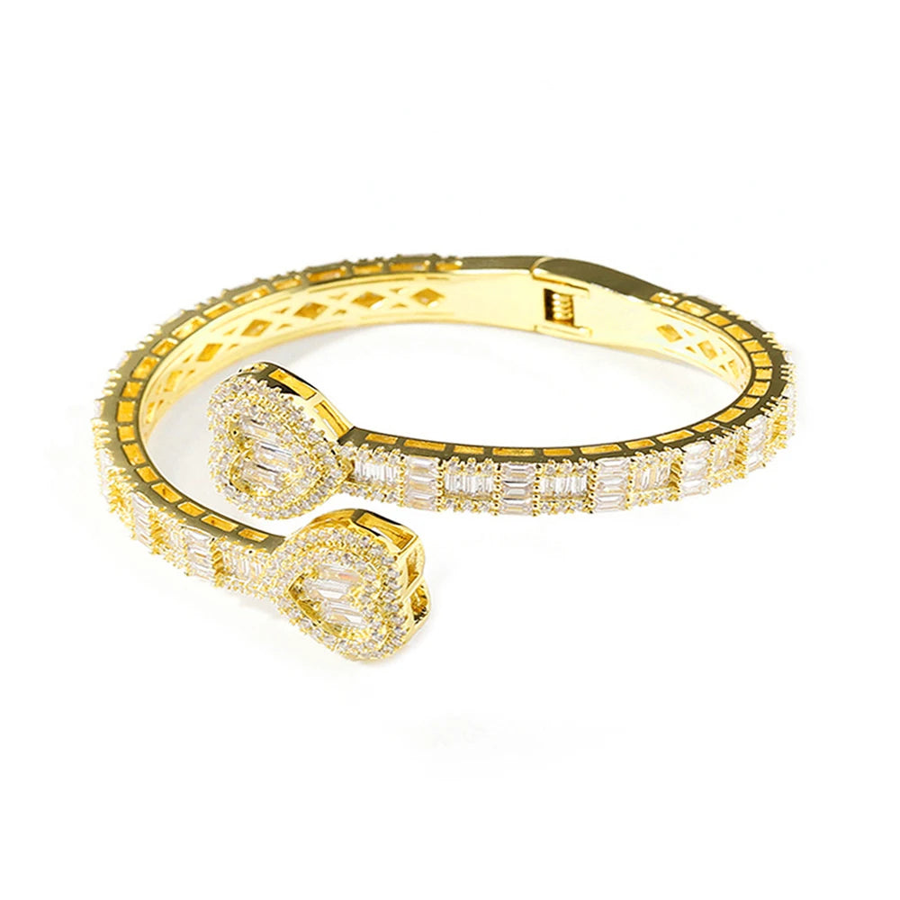 Neue Iced Out Bling Schmetterling Herz Armband Silber Farbe CZ Zirkon Oval Charme Geöffnet Armreif Für Männer Frauen Hiphop Luxus schmuck