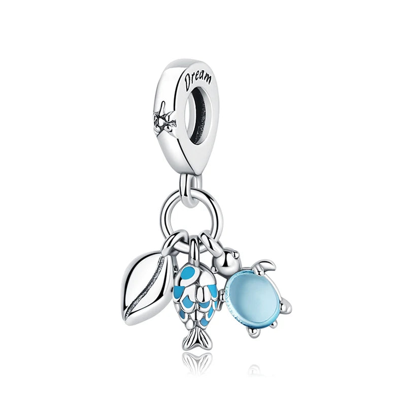 Original 925 Sterling Silber Charms Meeresschildkröte Anhänger Kristall Perlen Fit Marke Armbänder Halsketten Diy Schmuck Für Frauen
