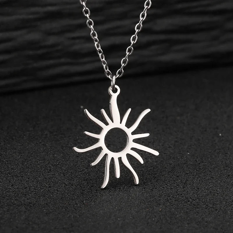 Vintage Hohl Sonne Halsketten Für Frauen Edelstahl Gold Farbe Sonne Anhänger Halskette Femme Luxus Hochzeit Schmuck Geschenk